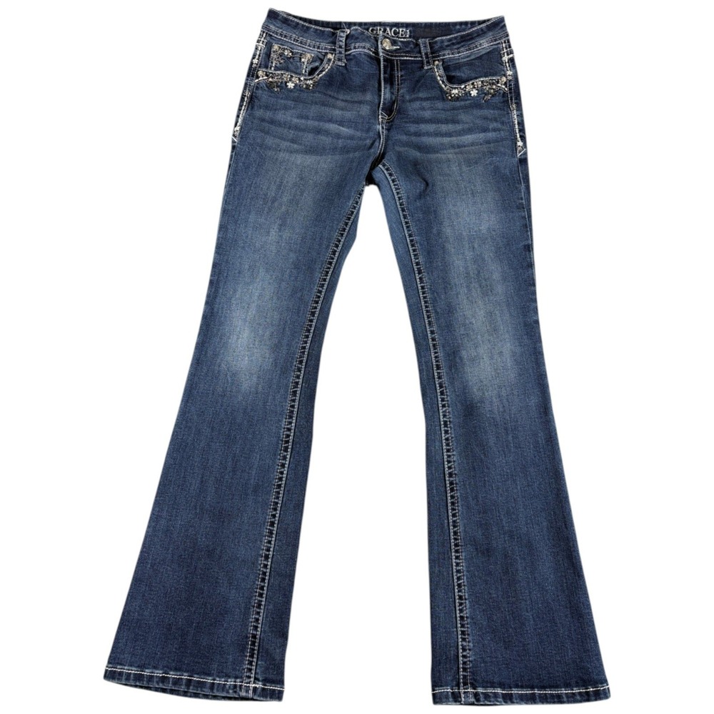 Grace in LA Bootcut Jeans Women Size 30 Dark Wash Premium Western Y2K Midrise